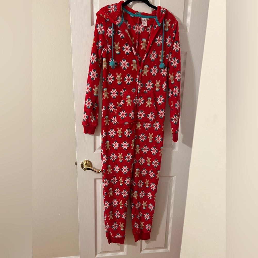 Red Gingerbread and Snowflake Christmas Onesie Pajamas